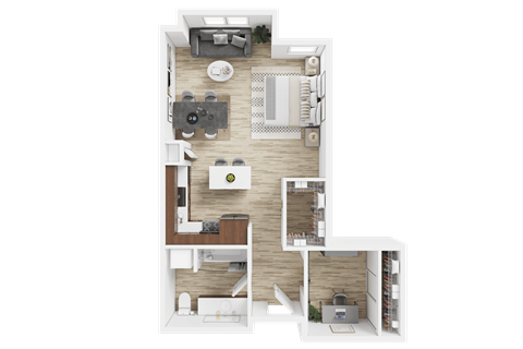 Floor plan for studio, 1 bath, 668 sqft